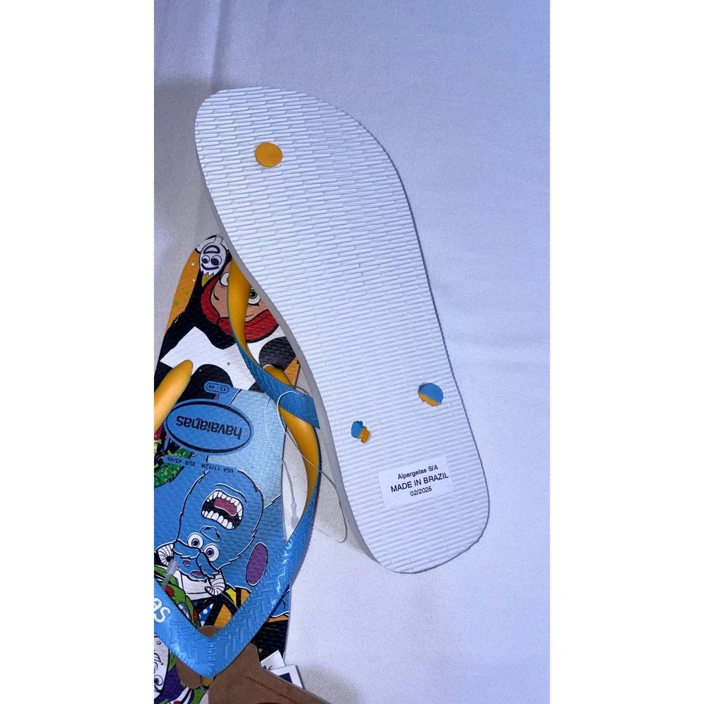 Havaianas Disney Pixar Flip Flops Size 11/12 White/Blue NEW Woody Buzz Sulley